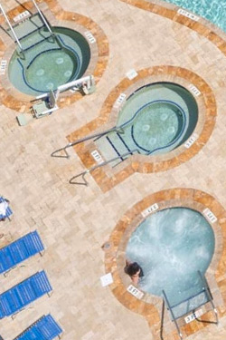 Aerial view of multiple outdoor hot tubs